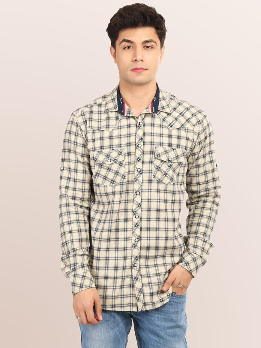 Men’s Navy Cream Button Shirt Online