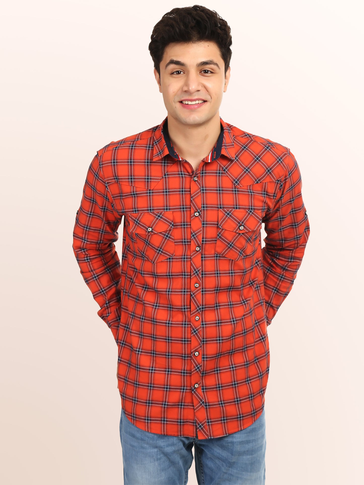 Men’s Navy Cream Button Shirt Online