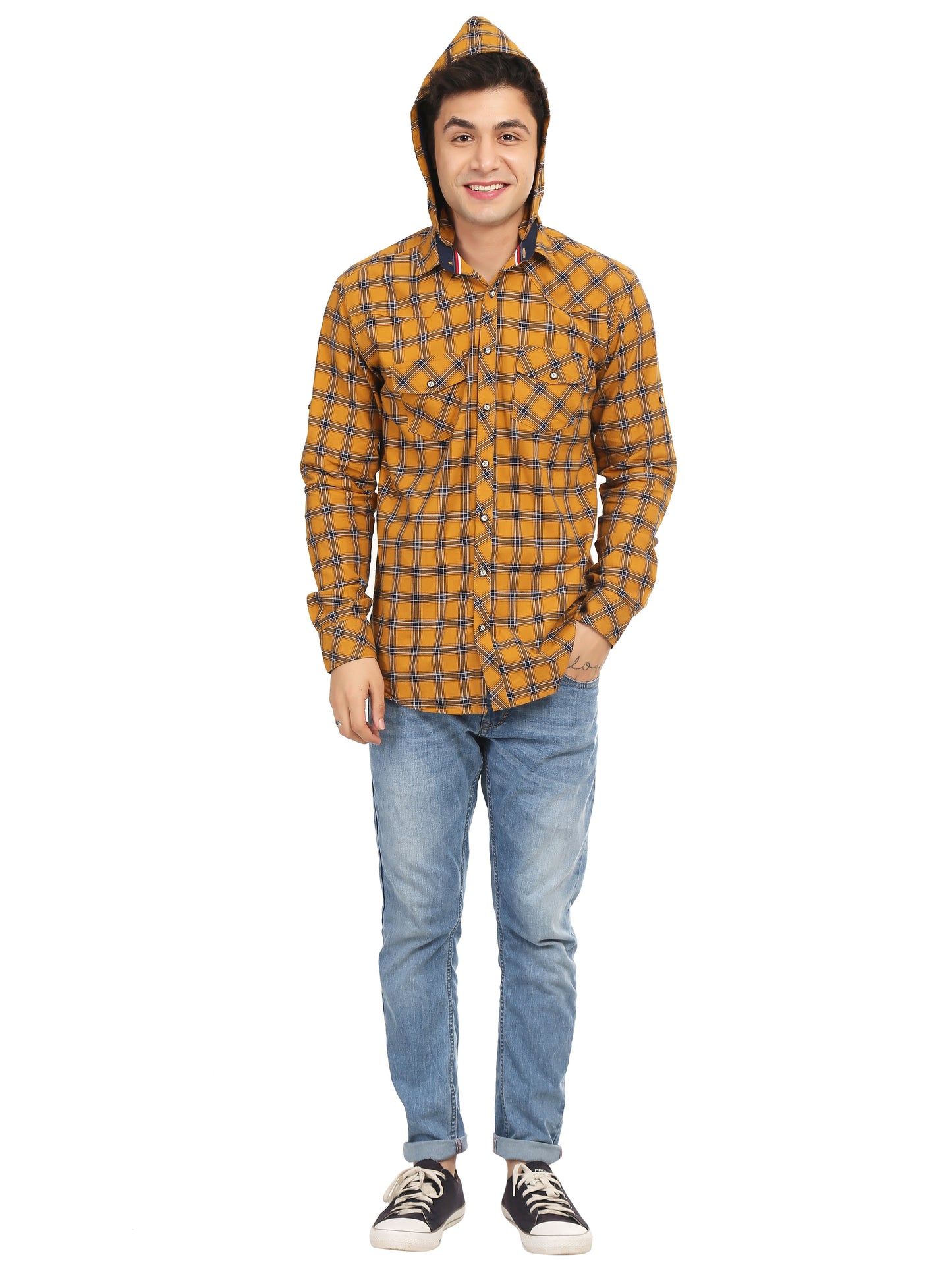 Men’s Navy Cream Button Shirt Online look