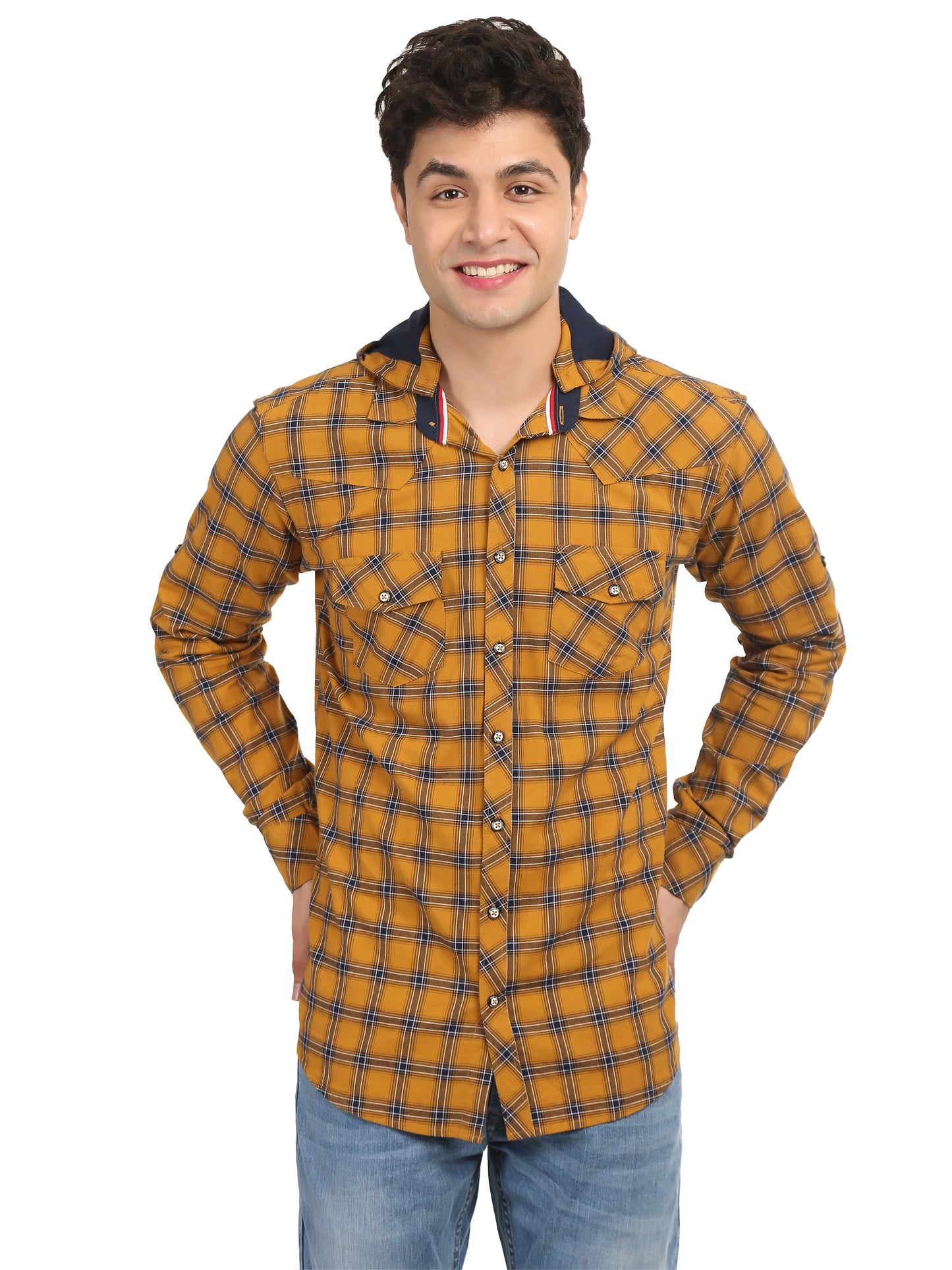 Men’s Navy Cream Button Shirt Online look