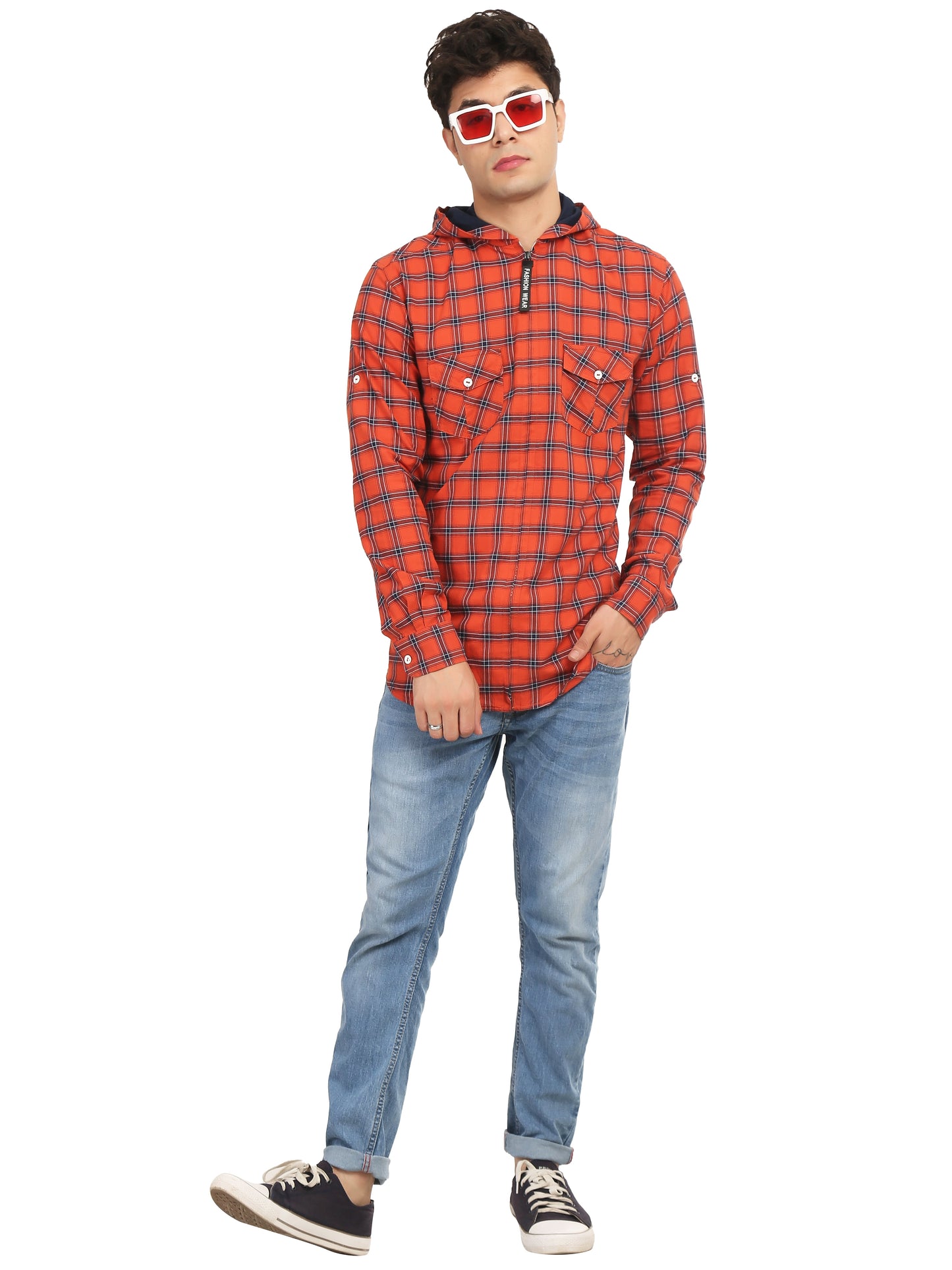 Checkered Hood Chain Shirt for men's