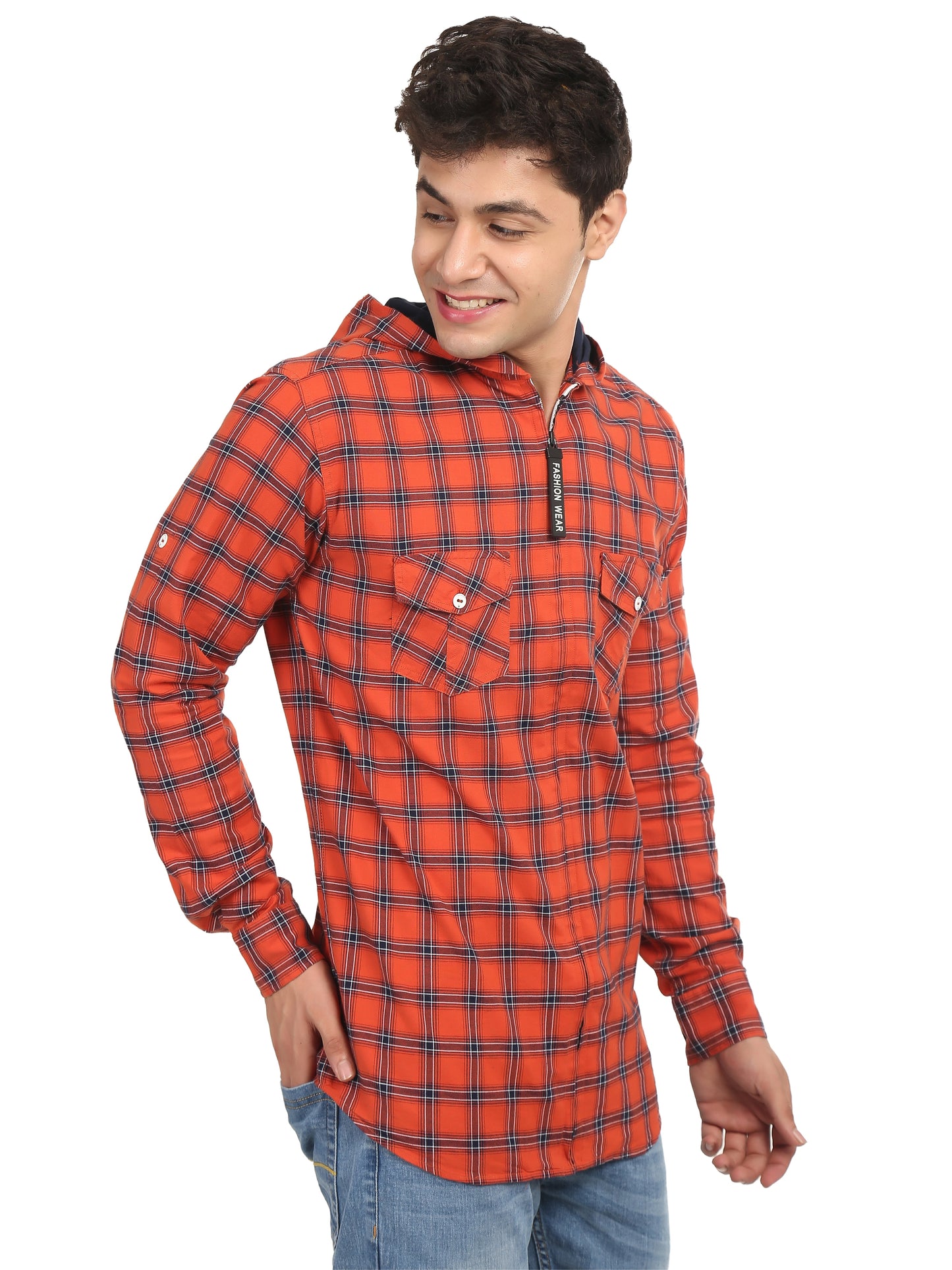 Checkered Hood Chain Shirt for men's