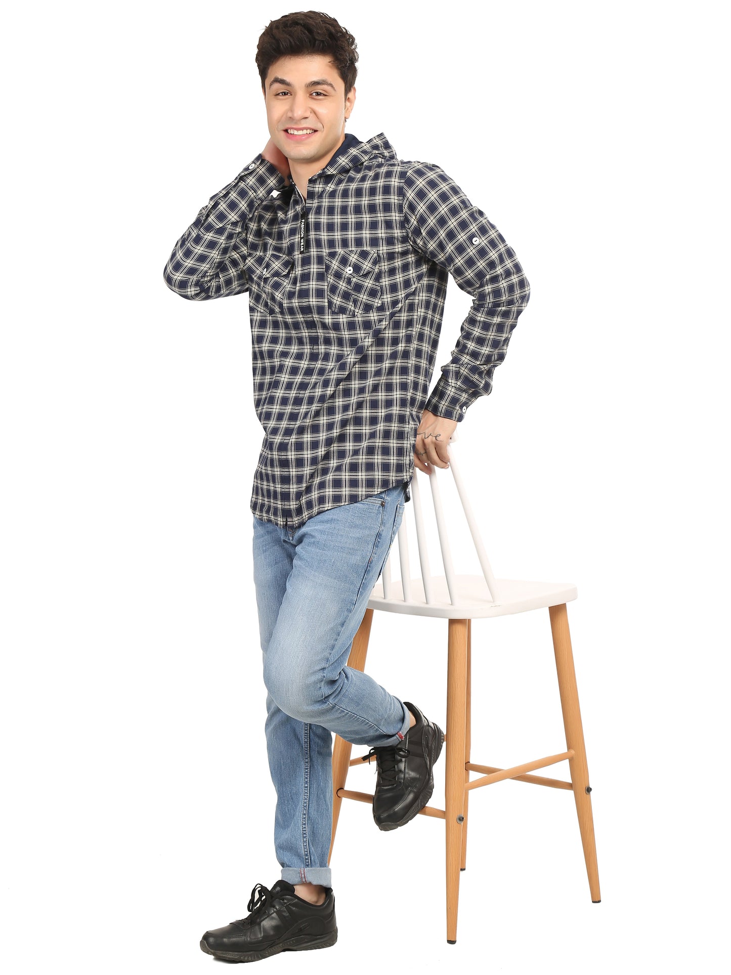 Checkered Hood Chain Shirt for men