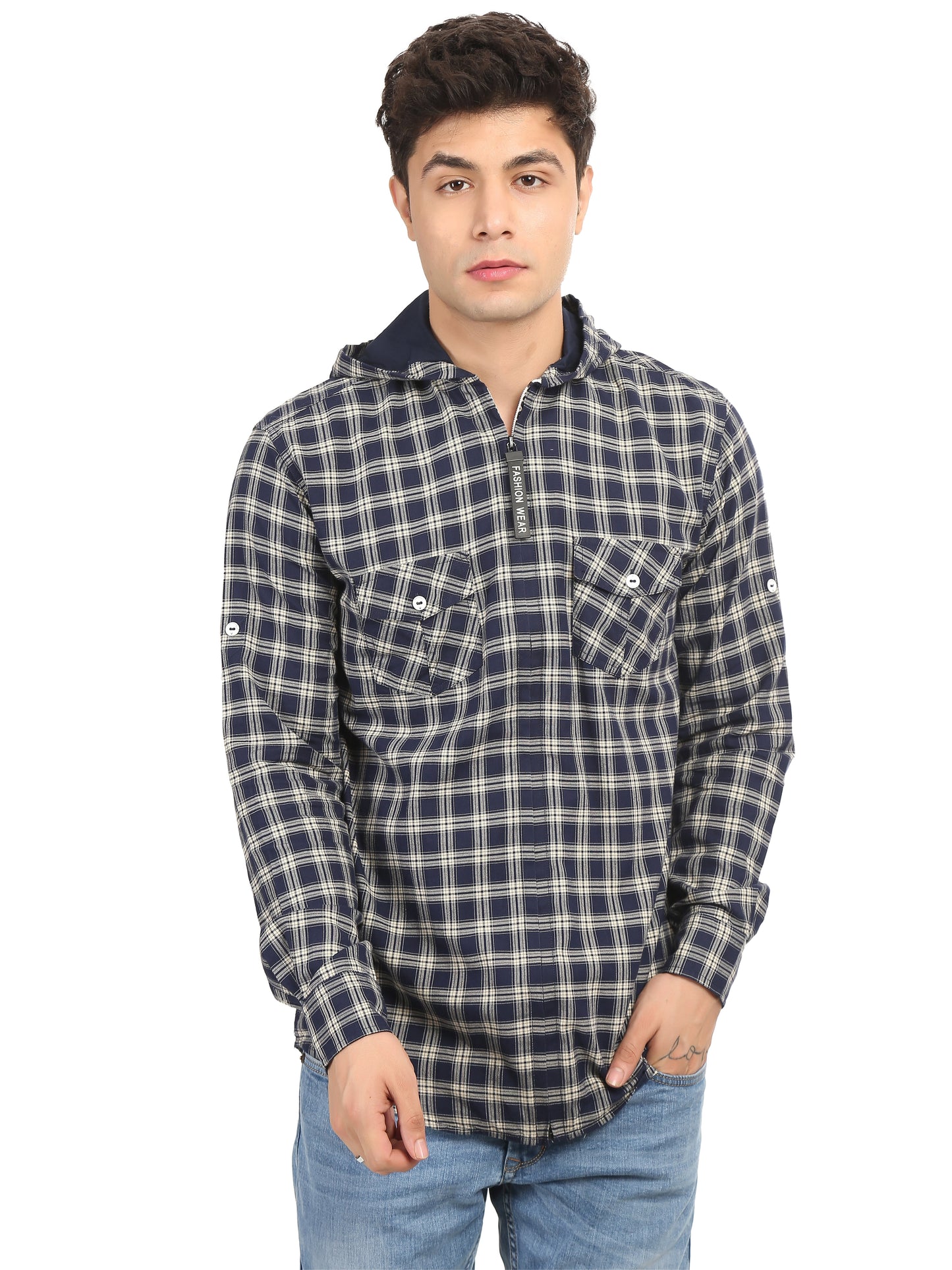 Checkered Hood Chain Shirt for men
