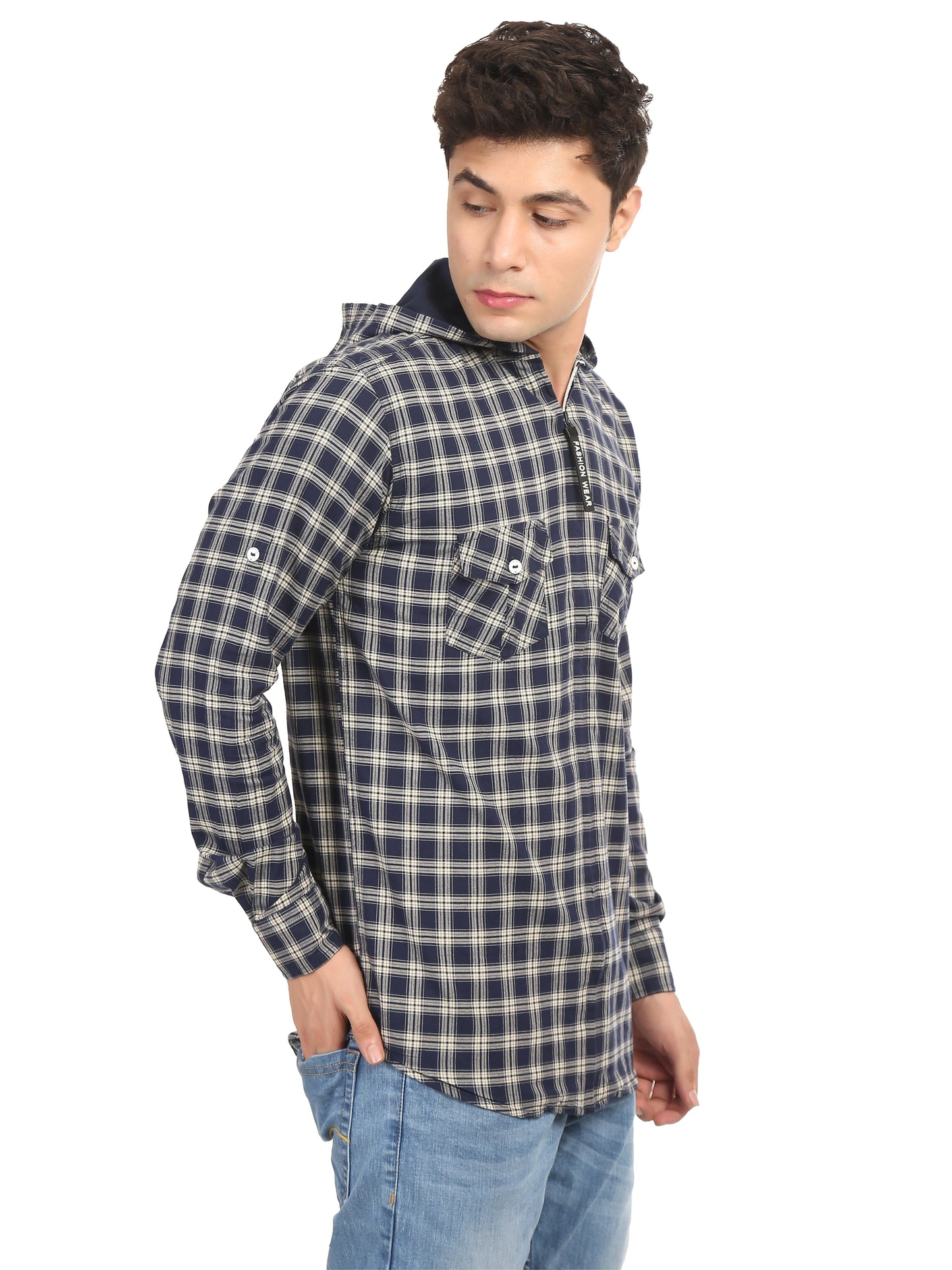 Checkered Hood Chain Shirt for men