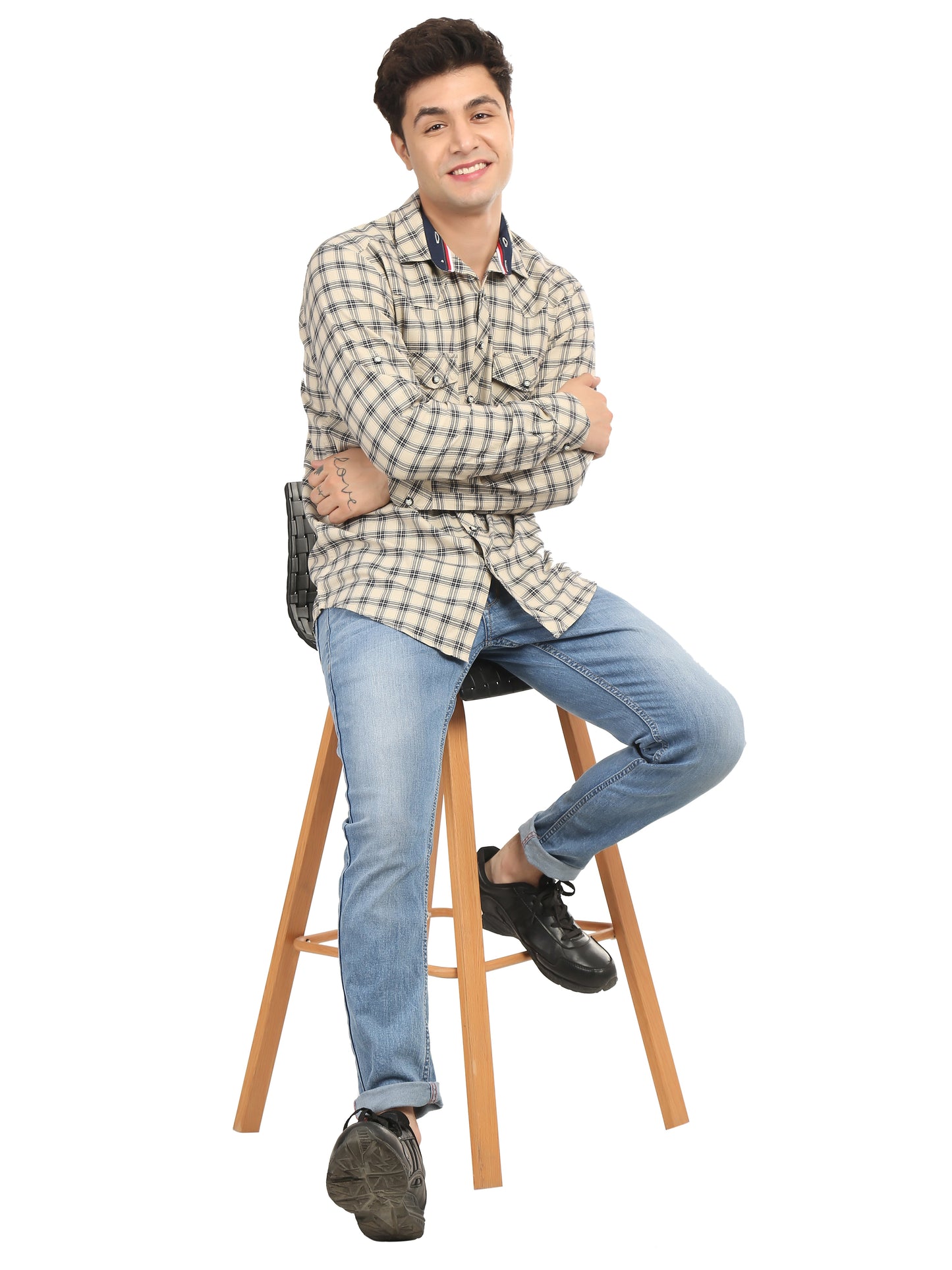 Men’s Navy Cream Button Shirt Online