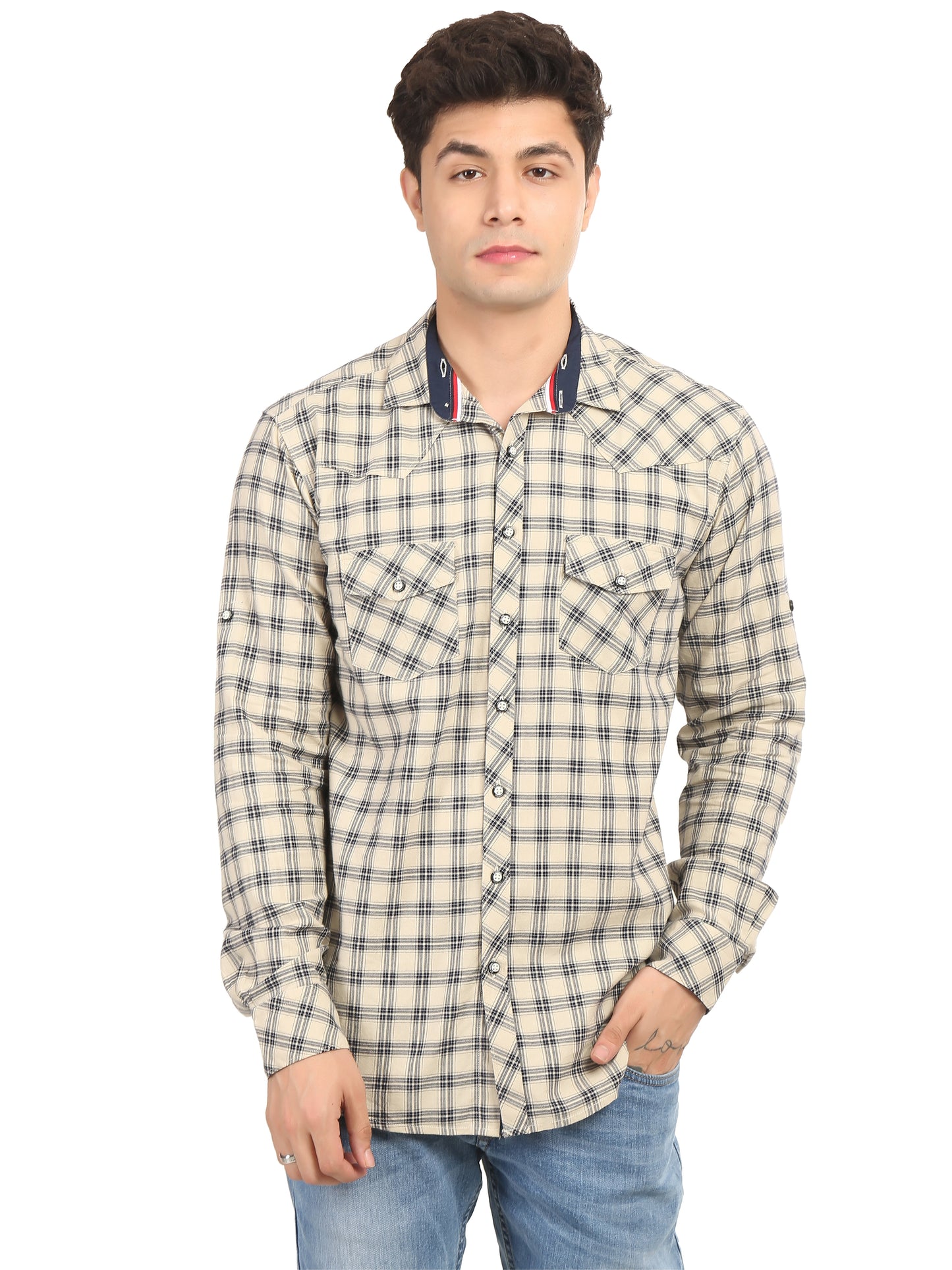 Men’s Navy Cream Button Shirt Online