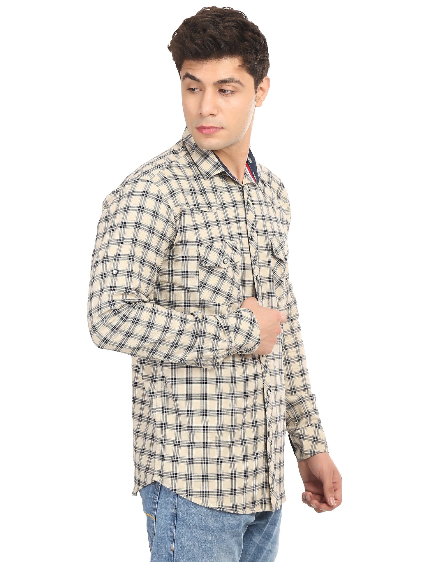 Men’s Navy Cream Button Shirt Online