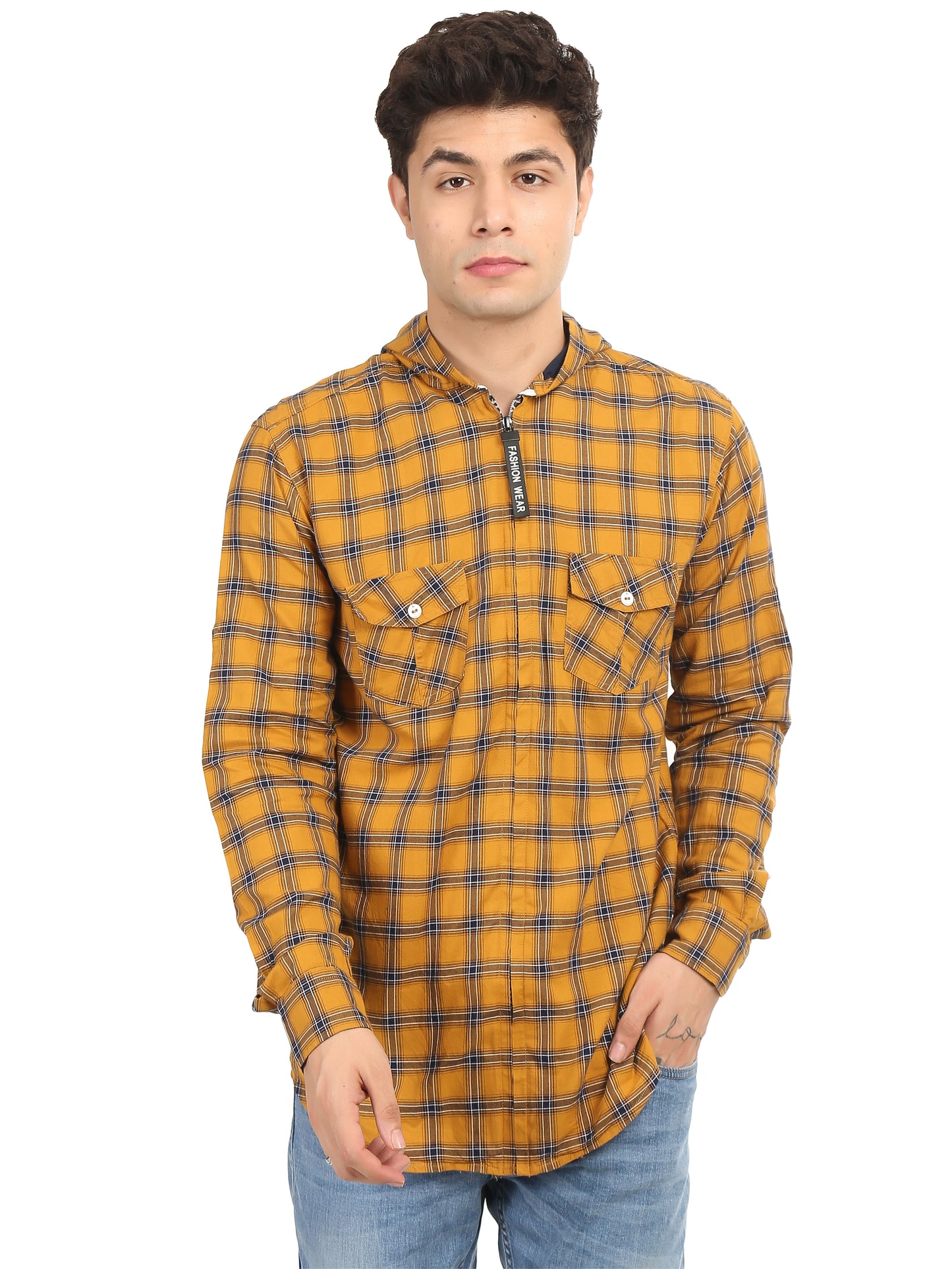 Checkered Hood Chain Shirt for men's