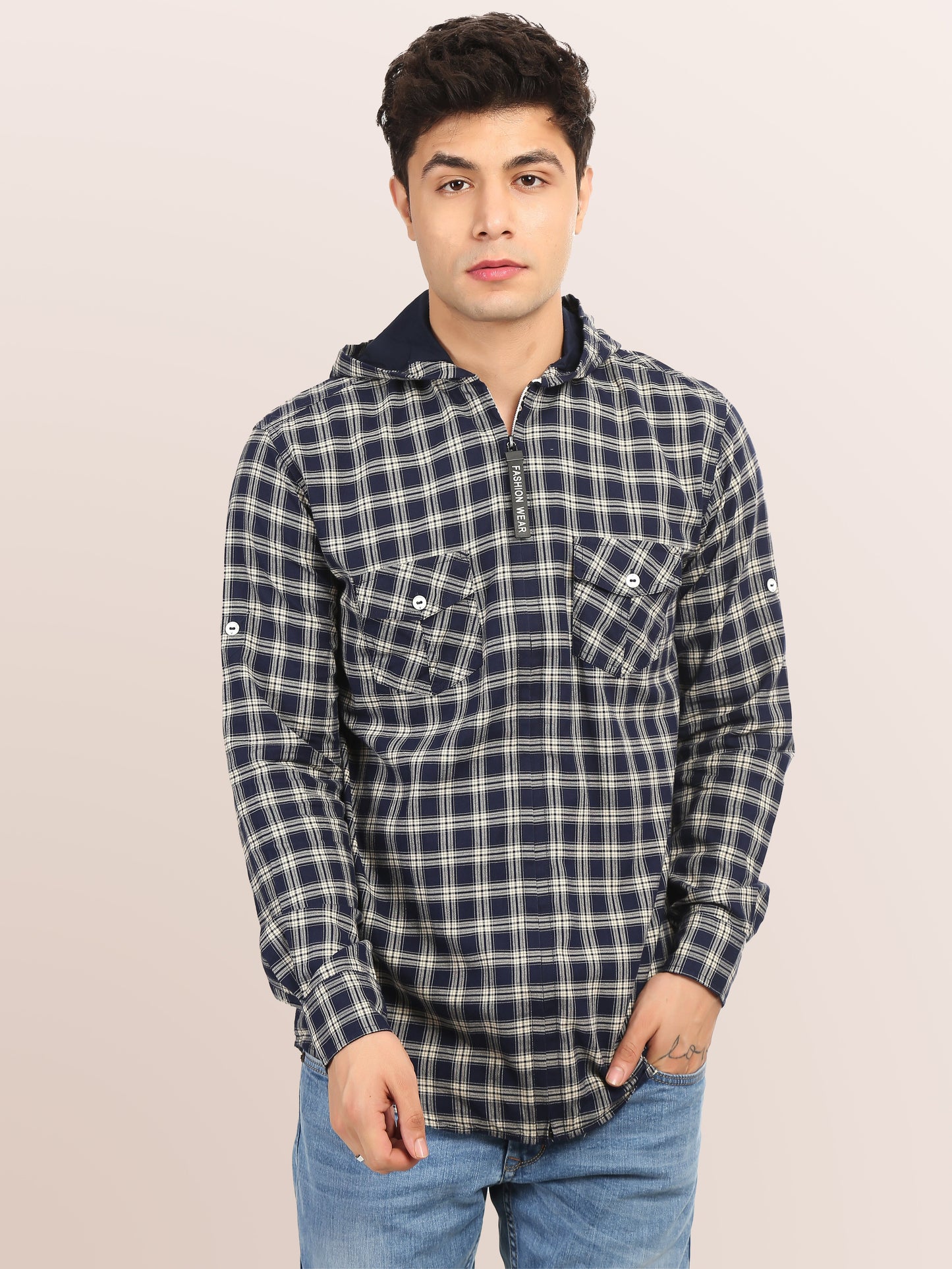 Checkered Hood Chain Shirt for men look best