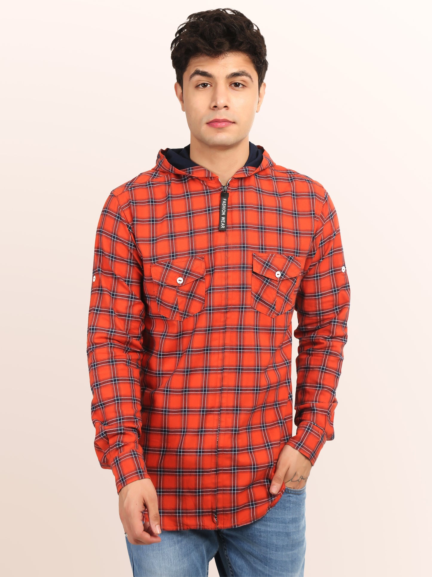 Checkered Hood Chain Shirt for men