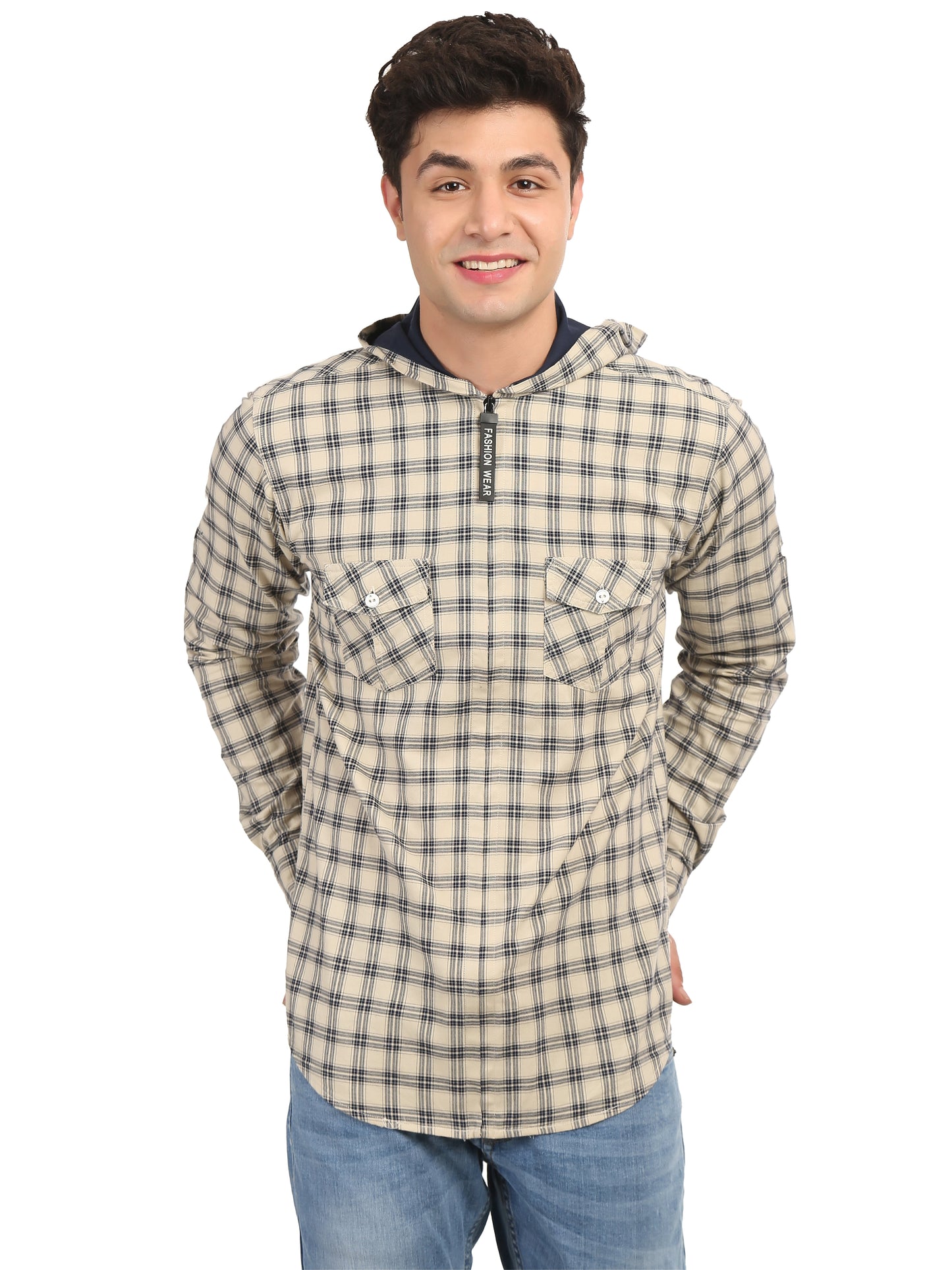 Checkered Hood Chain Shirt for men's