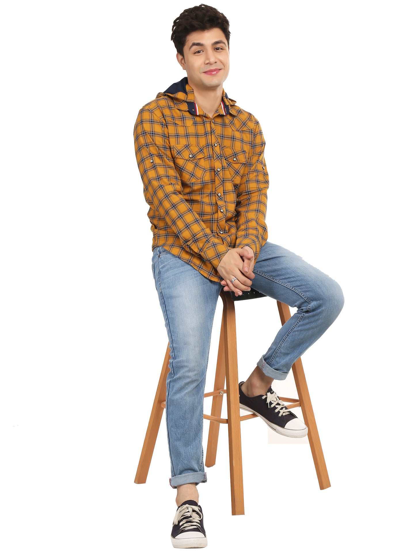 Men’s Navy Cream Button Shirt Online look