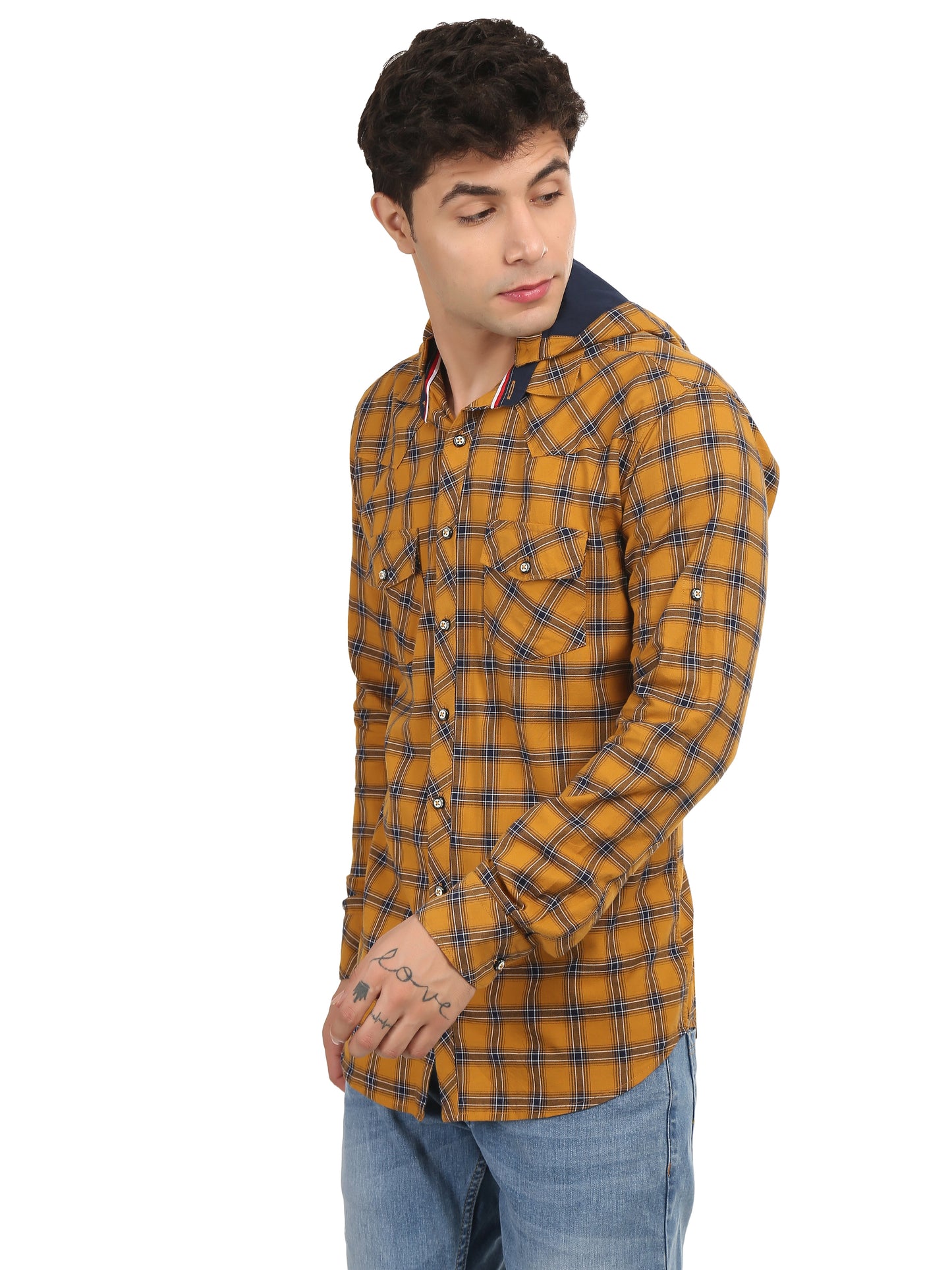 Men’s Navy Cream Button Shirt Online look