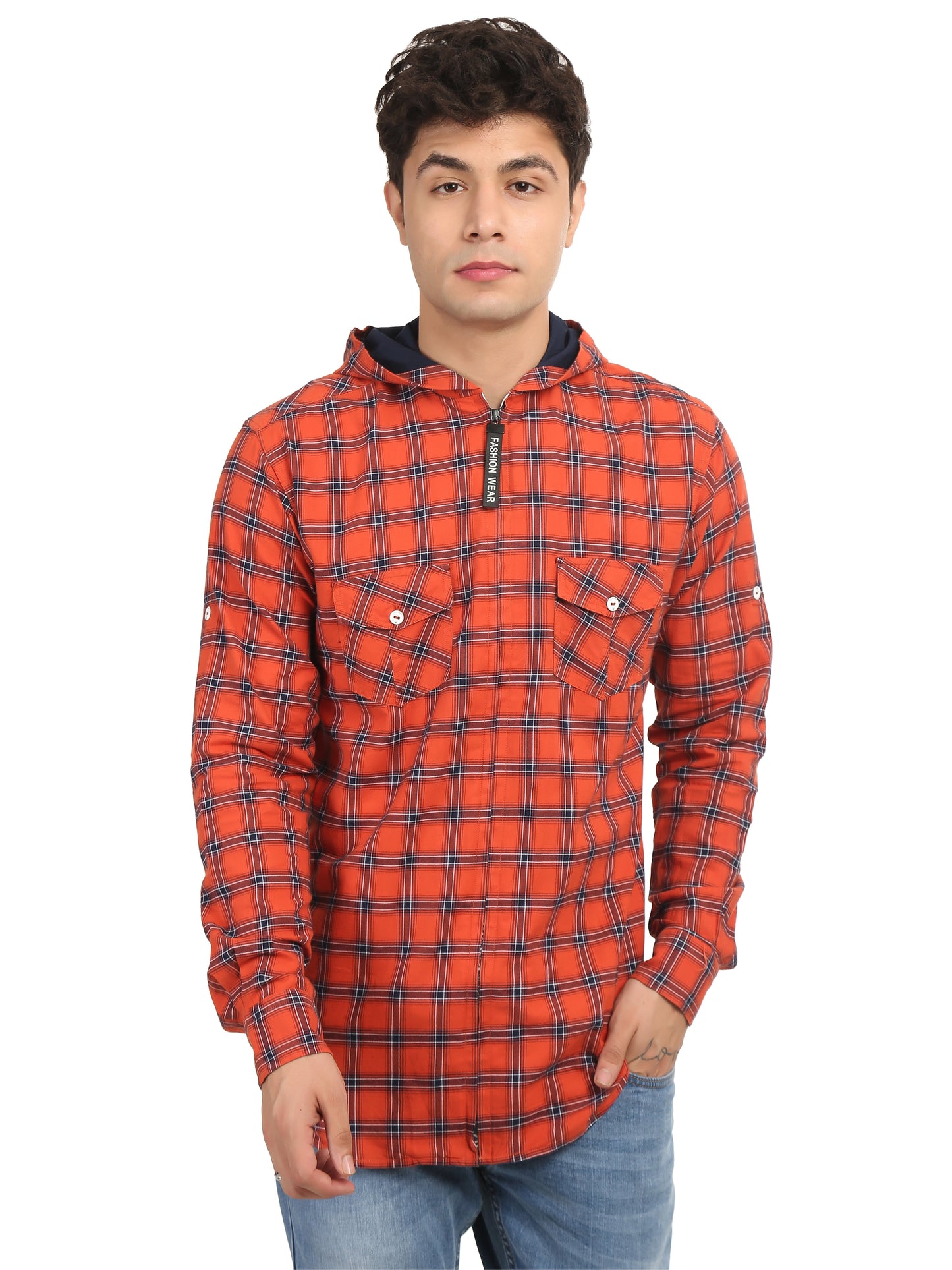 Checkered Hood Chain Shirt for men's