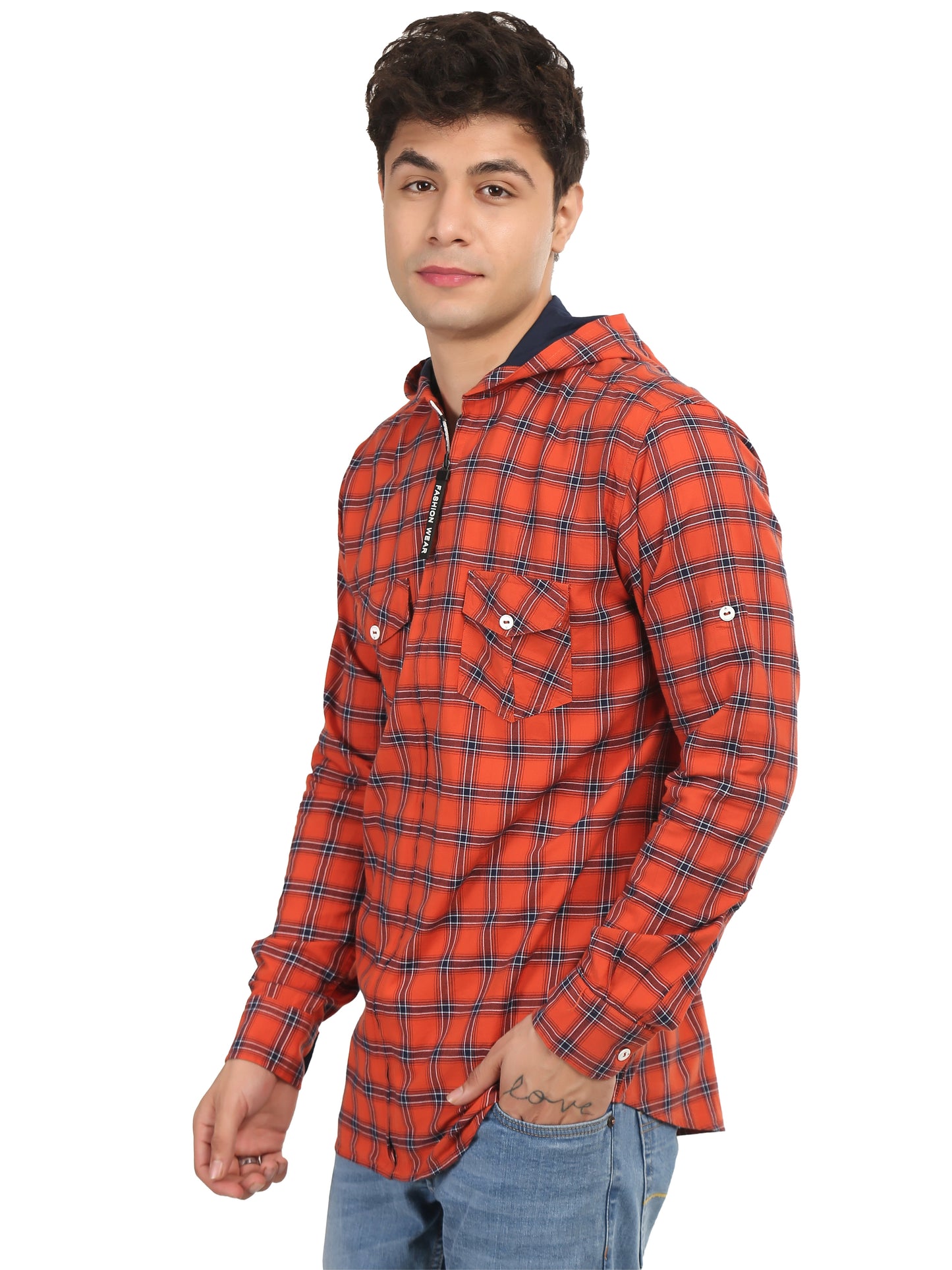 Checkered Hood Chain Shirt for men's