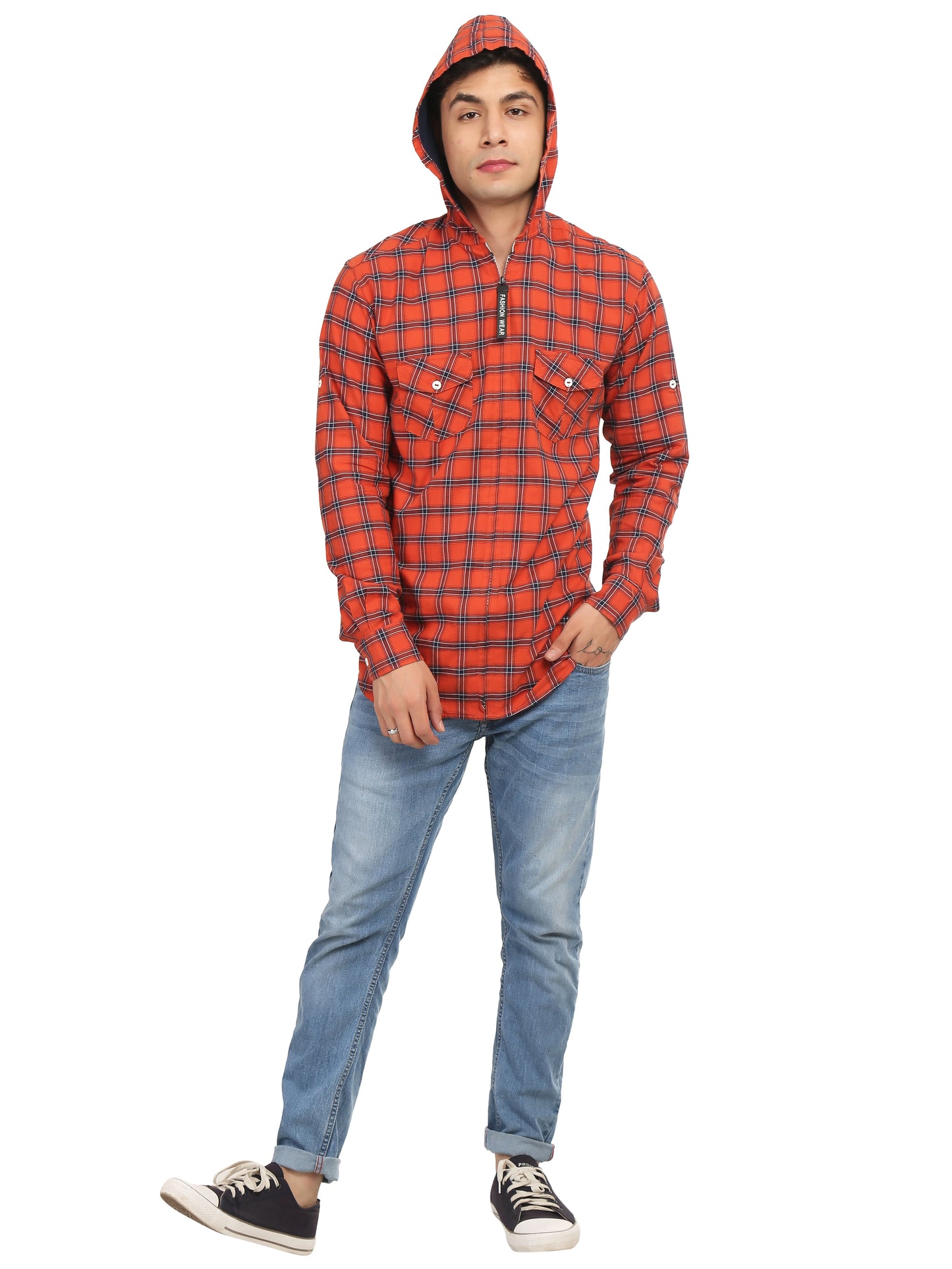 Checkered Hood Chain Shirt for men's