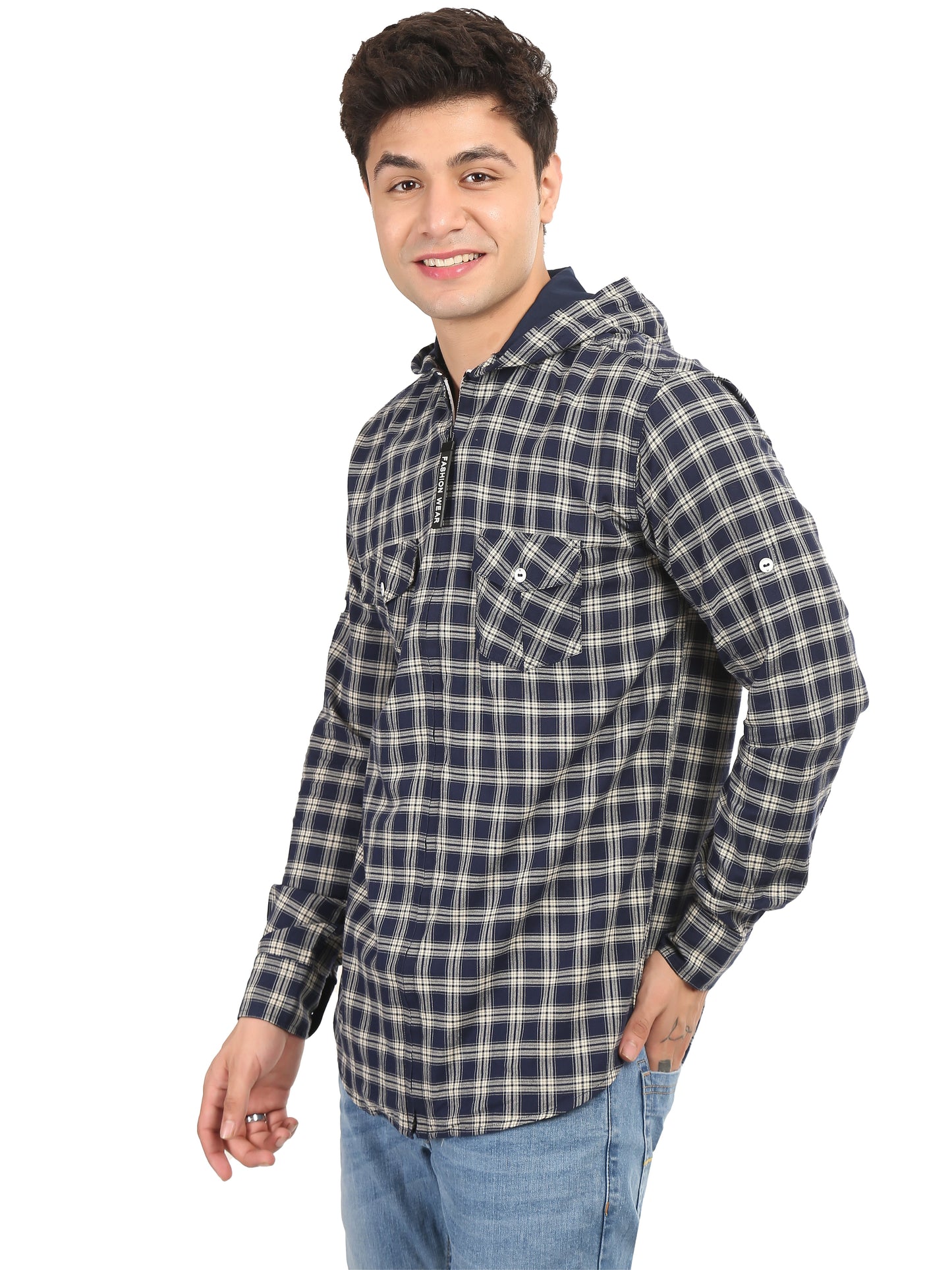 Checkered Hood Chain Shirt for men