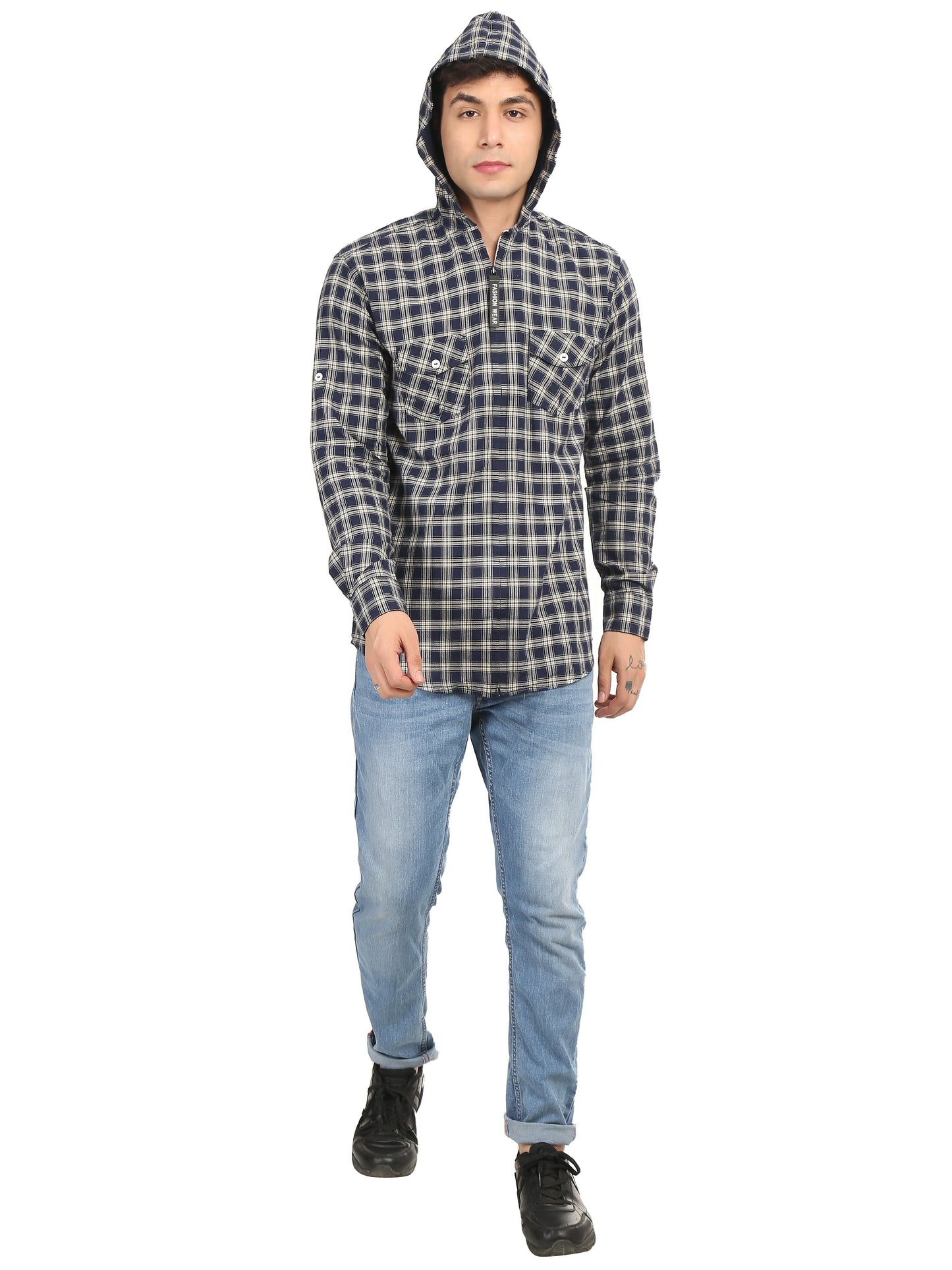 Checkered Hood Chain Shirt for men