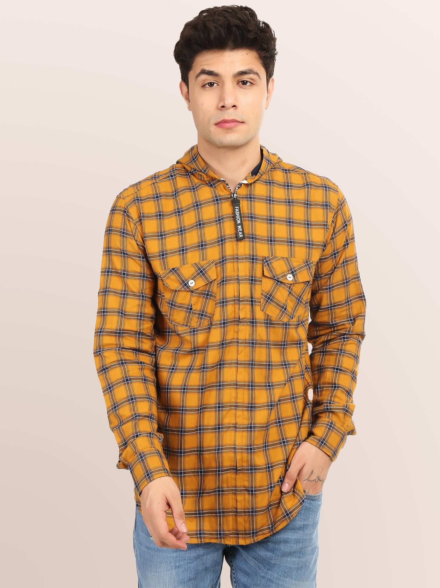 Checkered Hood Chain Shirt for men
